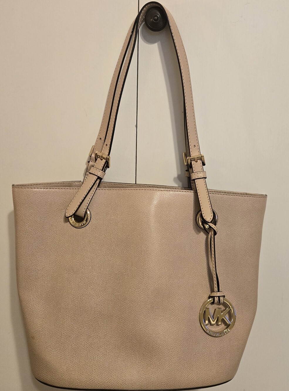 Authentic Michael Kors Blush Pink / Taupe Leather Tote Shoulder Bag